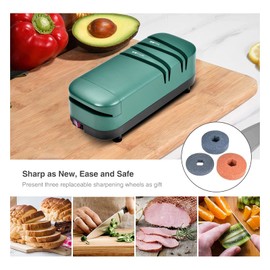 Electric Knife Sharpener, Professional Knife Sharpener for Home, 2 Stages for Kitchen Knives Quick Sharpening & Polishing, with Scissors Sharpening, Green