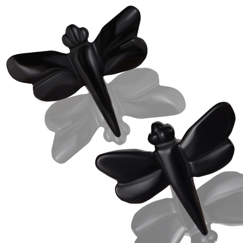 Black Obsidian Dragonfly Statue Healing Crystals Hand Carved Cute Animal