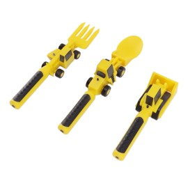 Construction Themed Utensils, Excavator Fork Spoon, Eating Set with Pusher, Safe and Easy to Use