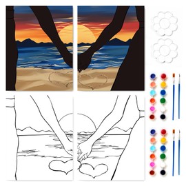 Gimdesaj 2 Pack Sip and Paint Kit Valentines Couple Painting Kit Supplies Canvas Painting Art Painting Set Pre Drawn Canvas to Paint for Adults Couple Date Night Party (8x10)