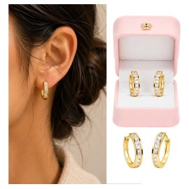 Aretes Arracadas Huggie Baño De Oro 14k Para Mujer Circonita