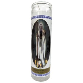 Generic Santa Muerte (Holy Death) 8"" Tall Glass Pillar, White, sd56jk