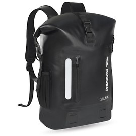 MARCHWAY Roll Top Waterproof Backpack, Floating Dry Bag 20L/30L/45L with Ergonomic Rectangular Base, Cushioned Back, Hip Strap, Gear Loops, MOLLE for Hiking Camping Kayaking Travel (Black, 20L)
