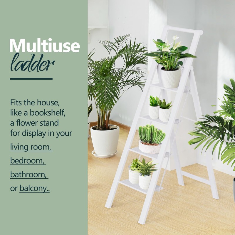 WOA WOA 4 Step Ladder, Ladders for Home, Anti-Slip Pedals,