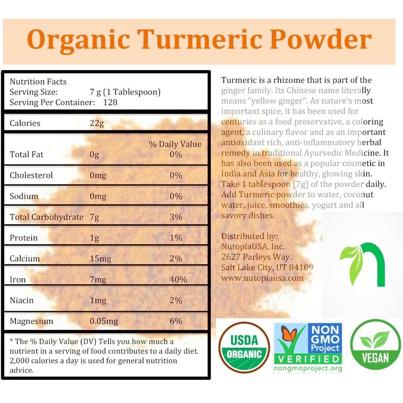 Anthony's 1lbs (16 OZs) Organic Turmeric Root Powder with certificate.