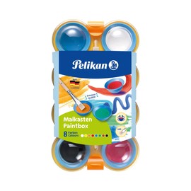 Pelikan 723122 Mini Friends 755/8 Multi-Coloured Paint Box with 8 Colours and Brushes, Paint palette, multicoloured