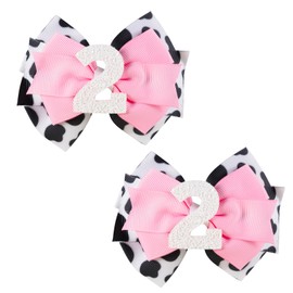 2Pcs Cow Birthday Hair Bow for Girls, 2nd Birthday Cow Bow Hair Clip for Baby Girls Birthday Party Decorations