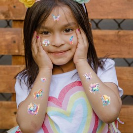 Unicorn Tattoo for Girls, 12 Sheets Glitter Fake Tattoos Set for Children, Birthday Gifts, Party Bags, Skin-Friendly Unicorns Children's Tattoos