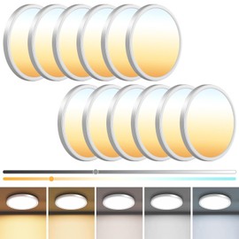 zemty 12Pack 13 inch Ceiling Light Fixture, 3000K/3500K/4000K/5000K/6500K Adjustable LED Flush Mount Ceiling Light, 2400LM 24W Round Flat Lamp for Kitchen Bathroom Bedroom,White