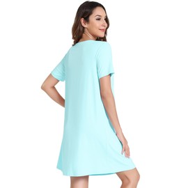 NACHILA Women's Nightgowns Short Sleeve Nightshirt V Neck Sleepdress Cool Sleepwear Soft Sleepshirt,Viscose Made from Bamboo Aqua Green L