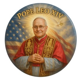 Pope Leo XIV 14th Divine Portrait Magnet, Round Religious Keepsake with American Flag and Dove, Catholic Keepsakae Souvenir for Home, Office, or Fridge, 5.5”