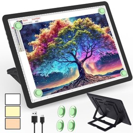 Phylosal Rechargeable A3 LED Light Pad with Built-in Stand, Magnetic Tracing Light Box for Drawing, Diamond Art Light Board with Side Button, Super Bright Light Table for Diamond Painting, Sketching