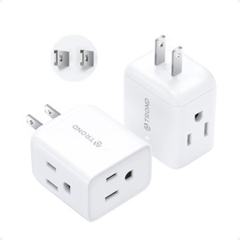 TROND 2 Prong to 3 Prong Outlet Adapter, Multi Plug Wall Outlet Extender, 3 Way Plug Splitter, Horizontal Wall Expander for Non-grounded Socket for Old Home Office Hotel Cruise Travel, 2 Pack, White