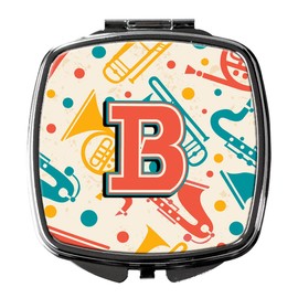 Caroline's Treasures Letter B Retro Teal Orange Musical Instruments Initial Compact Travel Mirrors, Multicolor