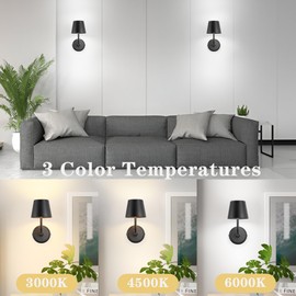 Wall Sconce Set of Two,Black Battery Sconces with Remote,3 Color Temperatures Rechargeable Wireless Wall Lights,Dimmable Battery Powered Lamp for Bedroom Living Room Hallway