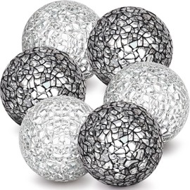 Bolas decorativas para centros de mesa, 6 unidades de 2.4 pulgadas, color plateado y negro, para decoración del hogar, decoración de mesa, rellenos de jarrones, centros de mesa de boda