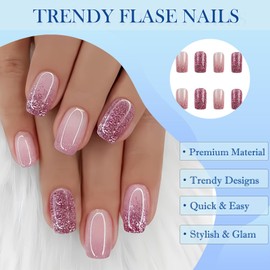 24 Pcs Dreamy Maiden Short Press-On Nails – Eco-Friendly Soft-Gel ABS False Nails, 24 Sizes Custom Fit, Reusable DIY Manicure Set, Daily Wear & Parties