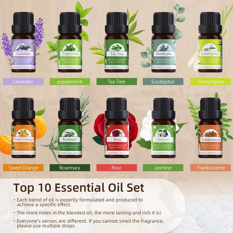 ASAKUKI 300ML Essential Oil Diffuser with Top 10 Oil Set