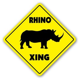 [SignJoker] RHINO CROSSING Sign xing gift novelty horn hunting rifle safari where to see Wall Plaque Decoration