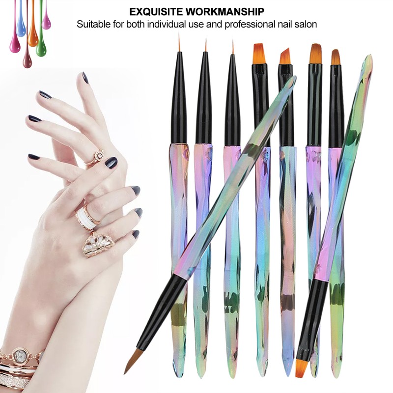 9pcs Gradient Handle Portable Nail Art Brush DIY Flower Pattern