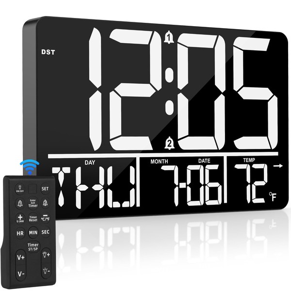 PERSUPER 13" Digital Wall Clock Large Display with Remote, 25