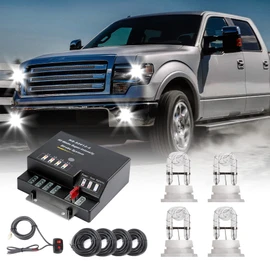 SMALLFATW Hideaway Strobe Lights Kit 4 HID Bulbs 13 Flashing Mode Memory Recall Function, 16 Feet Power Cord with Controller, Emergency Strobe Lights for Trucks Vehicles, White
