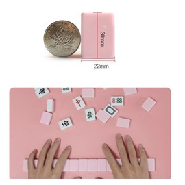 LinaLife Pink 30mm 1.18" Mahjong Table Game 144pcs Outdoor Travel Portable Mini Mahjong Dormitory Small Hand Rubbing Household Medium Play Game with Portable Travel Handbag + Table Cover