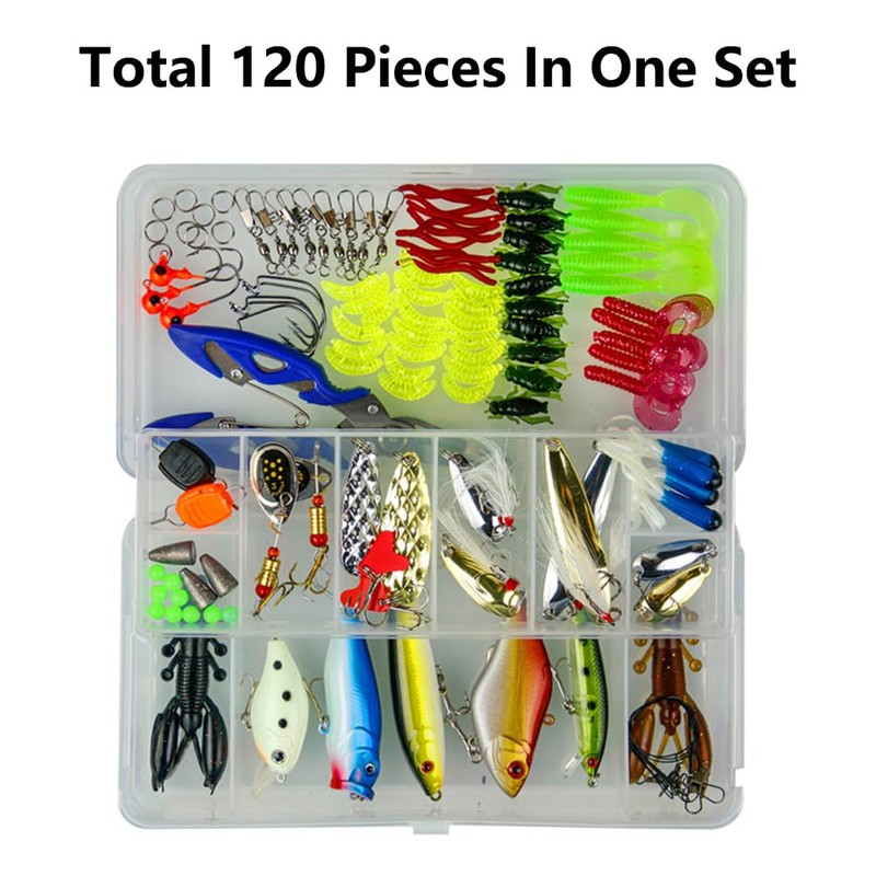 120Pcs Fishing Lures Sea Bass Set Mixed Spinners Hard and