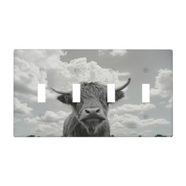 SgEdao Decorative Light Switch Cover Plate Western Highland Cattle Cow 4 Gang Wall Plate Oversized Quad Toggle Switch Cover Plate Jumbo Electrical Face Plate for Farmhouse Bedroom Home Decor