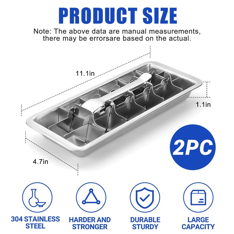 2 Pcak 18-Slot Ice Cube Trays Stainless Steel - Professional