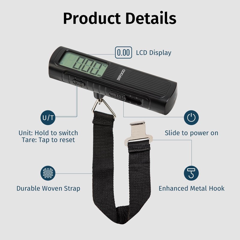 INFOOD Battery-Free Digital Luggage Scale, Suitcase Scale for Travel, Portable