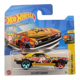 Hot Wheels '68 COPO Camaro, HW Art Cars Collection, Die-Cast Model Car, Yellow with Graphics, 5/10