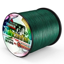 Ashconfish Braided Fishing Line- 4 Strands Super Strong PE Fishing Wire Heavy Tensile for Saltwater & Freshwater Fishing -Abrasion Resistant - Zero Stretch- 100M/109Yds 100LB Moss Green