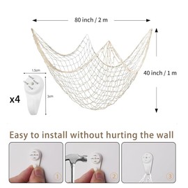 FENGCHUANG 200 × 100 cm Fischernetz Deko, Wand Deko im Mittelmeerstil, Baumwollseil Fotowand, für Room Decoration, Photography Hintergrundwand, Umweltinnovation im Kindergarten (Weiß)