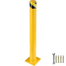 BestEquip 42-5.5 Safety Bollard, 5-1/2" OD Safety Barrier Bollard, 42" Height Yellow Powder Coat Pipe Steel Safety Barrier, with 4 Free Anchor Bolts, for Traffic-Sensitive Area
