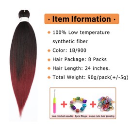 Ubeleco 8 Packs Pre-stretched Braiding Hair,24 Inch Ombre Braiding Hair Professional Soft Yaki Texture,No Itch, Hot Water Setting Hair Extensions for Braids (24in,1B/900)