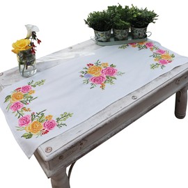 Trimits Printed Cross Stitch Kit - Table Runner - Includes, Printed Fabric, Threads, Needle & Instructions, 40 x 100cm, Floral Bouquet