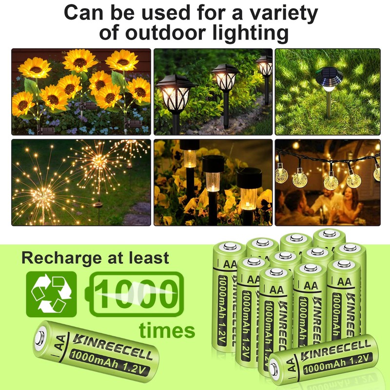 KINREECELL Rechargeable AA Batteries, Ni-MH Double A Solar Batteries High