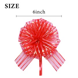 6 Pcs 6 Inch Large Organza Pull Bow Ribbon – Elegant Gift Bows for Wedding Decorations, Christmas Wrapping, Birthday Parties, Car Decor, Gift Baskets, and Valentine's Day Packaging(Red)