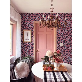 Ismoon Leopard Print Peel and Stick Wallpaper Pink Cheetah for Bedroom