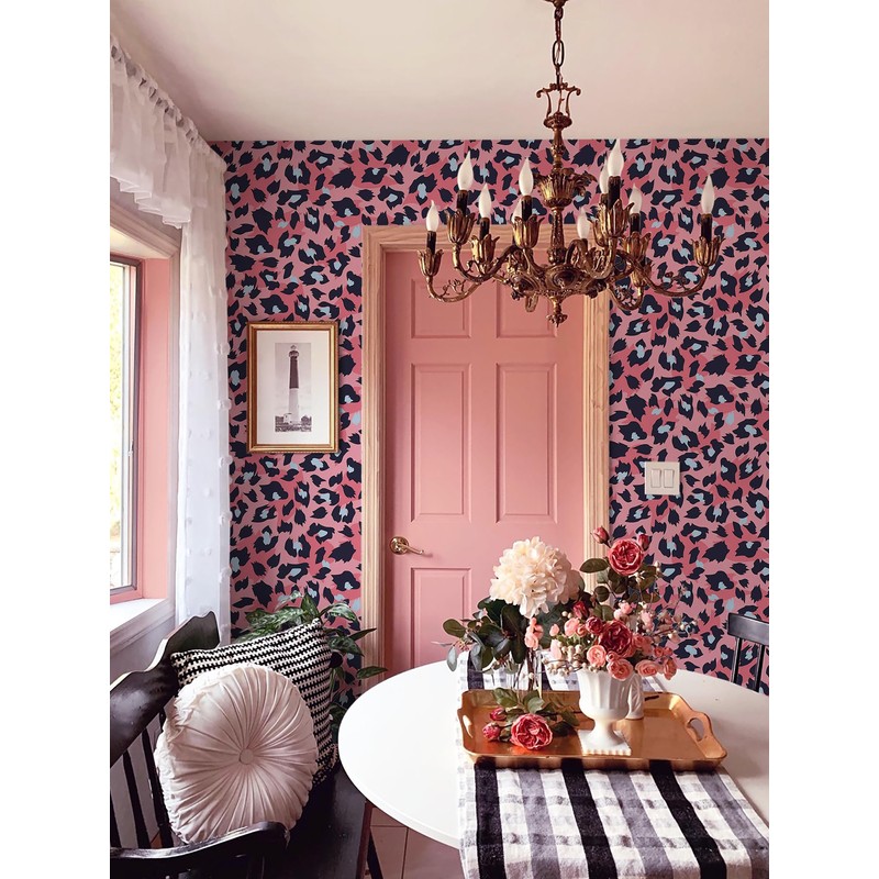 Ismoon Leopard Print Peel and Stick Wallpaper Pink Cheetah for