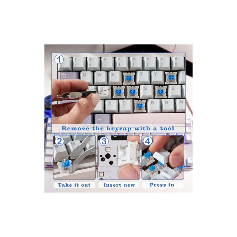 50 Pcs Blue Mechanical Keyboard Switches with Puller & Brush