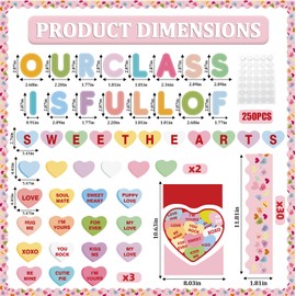 Valentine's Day Conversation Heart Bulletin Board Set，Sweethearts Themed Name Tags Cutouts Bulletin Board Decorations, School Classroom Chalkboard Wall Decor Valentines Party Supplies
