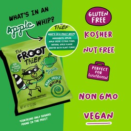 The FROOT Thief Real Fruit Snack Whips, Nut Free, Perfect for School Lunches, Individual Bags for Kids, Apple 5 Pack