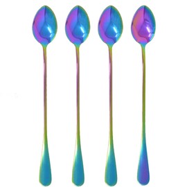 Glamified Latte Spoons, Pack of 4 Rainbow Long Handles Spoon for Coffee, Ice-Cream, Stainless Steel Teaspoon, Hot Drinks, Dessert & Ice Cream