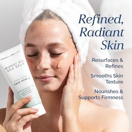 Exfoliante facial con aceite monoi y algas marinas, exfoliante facial aclarante y reafirmante con piedra pómez natural, vegano, sin parabenos, 5.1 onz
