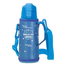 Pearl Metal HC-119 Water Bottle, 20.3 fl oz (600 ml), 0.6 L; Direct Drinking, Cold Insulation, Sports Drink Included, Pouch, Blue, Kids Charger