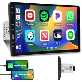 AM Radio Hikity Single Din Car Stereo with Apple Carplay Android Auto Car Radio 9 Inch Touchscreen Bluetooth Car Audio Receiver with Backup Camera, AM FM Radio, Mirror Link