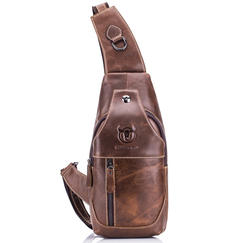 Men Leather Sling Bag Casual Shoulder Chest Crossbody Bag Hiking