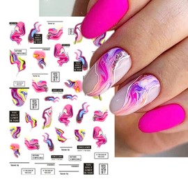 Color Smudge Nail Art Adhesive Sticker 3D Self-Adhesive Nail Decals Art Design Holographic Colorful Ripple Nail Art Sticker Decoration for Women Manicure Tips Acrylic Nails DIY Nails Art Supplies